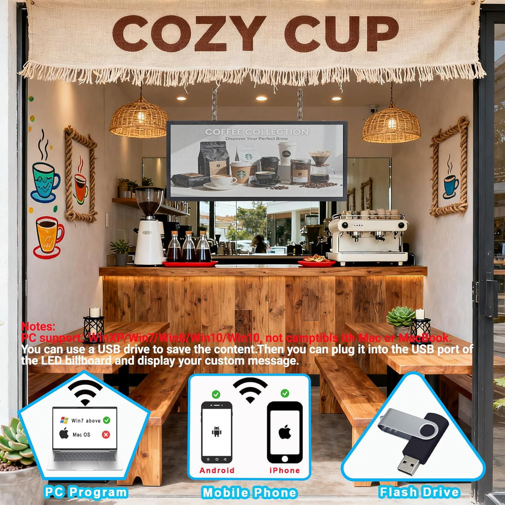 P6 Programmable LED Sign 40"x17", Outdoor Waterproof Digital Message Board with WIFI Control, Custom Text/Image/Video for Business Advertising