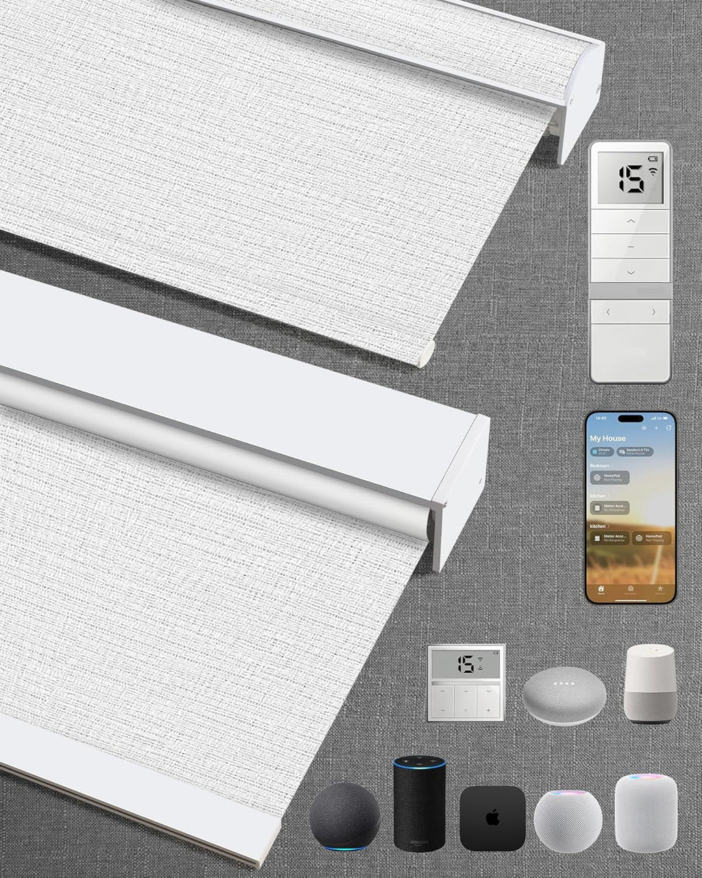 Kincmo Motorized Blinds with Remote,100% Blackout Motorized Roller Shades Work with Apple Homekit,Alexa,Google, Custom Electric Blinds with App,Voice Control (Aqua Waves White)