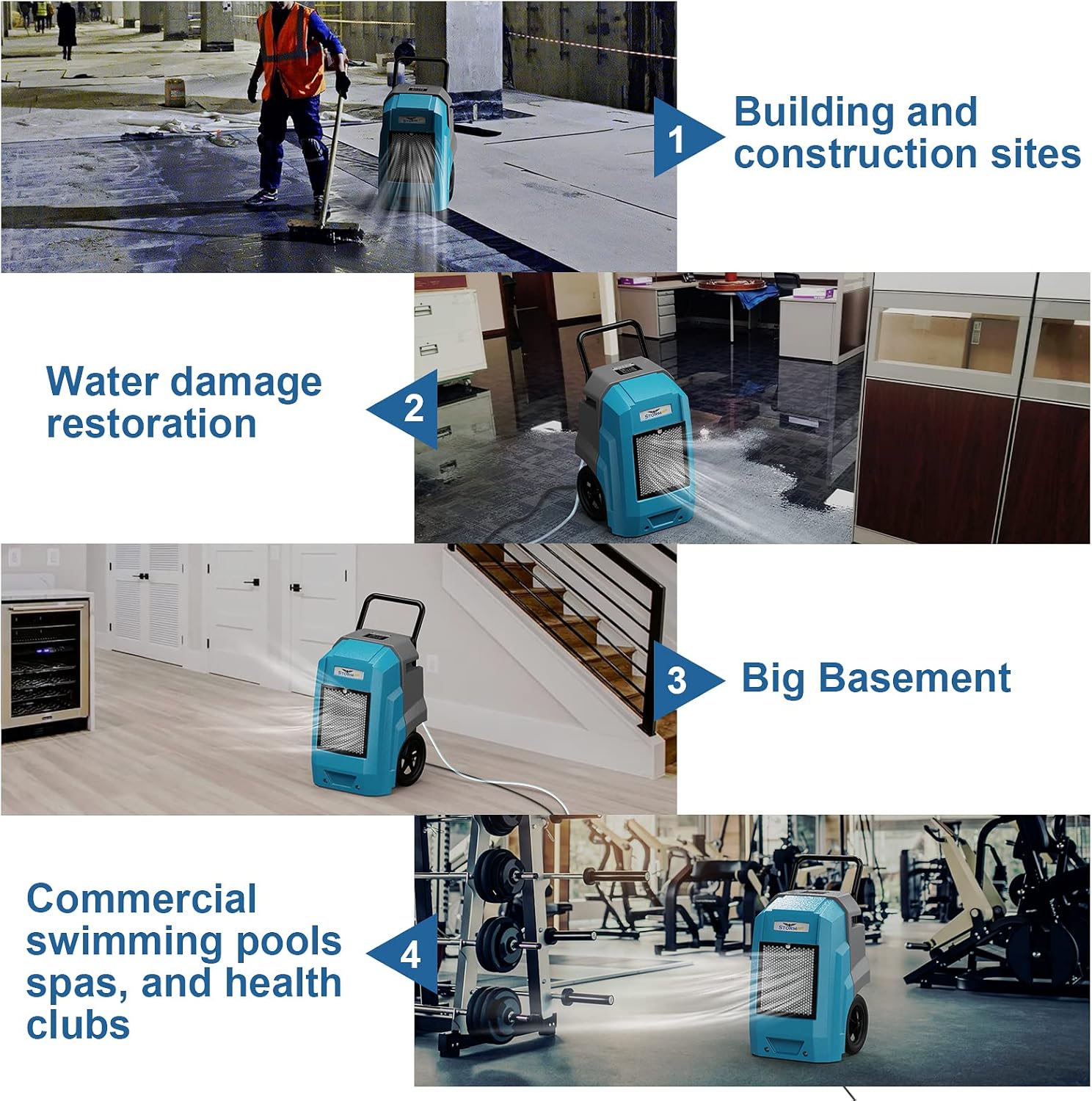 ALORAIR 180Pints LGR Industrial Dehumidifier with Pump and Drain Hose, Portable Commercial Dehumidifier with Wheels for Home, Basements, Garages, and Job Sites