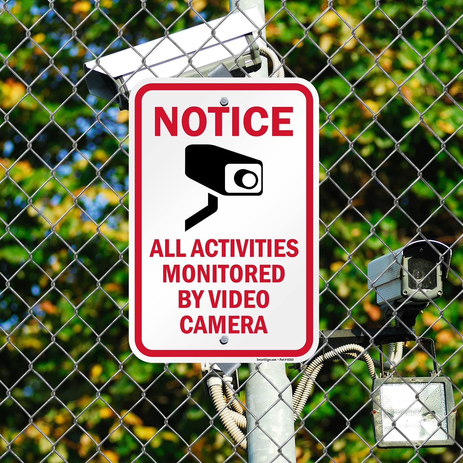 SmartSign 18 x 12 inch “Notice - All Activities Monitored By Video Camera” Metal Sign, 120 mil Aluminum Composite (ACM), Engineer Grade Reflective Material, Red, Black and White, Made in USA
