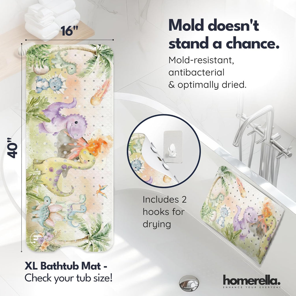 Bath Tub Mat Non Slip Anti Mold for Kids BPA Free INCL Hooks - homerella® Ocean Sea Animals 40x16, Baby Bath Mat Non Slip 200 Suction Cups, Non Toxic Machine Washable Toddler Bath Mat, EU Certified