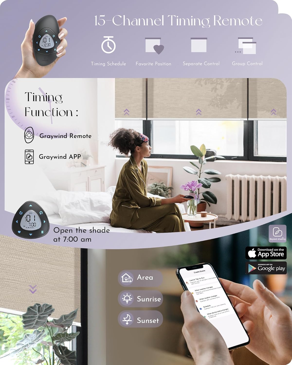 Graywind Motorized Light Filtering Shades Compatible with Alexa Google Rechargeable Remote Control Smart Blinds Automatic Window Shade with Valance for Home Office, Custom Size (Jacquard Coffee)