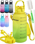 1/2 Gallon Water Bottle with 74.3 oz Capacity - Motivational Time Markers for Daily Hydration Goals - Leakproof BPA Free Tritan with Removable Straw
