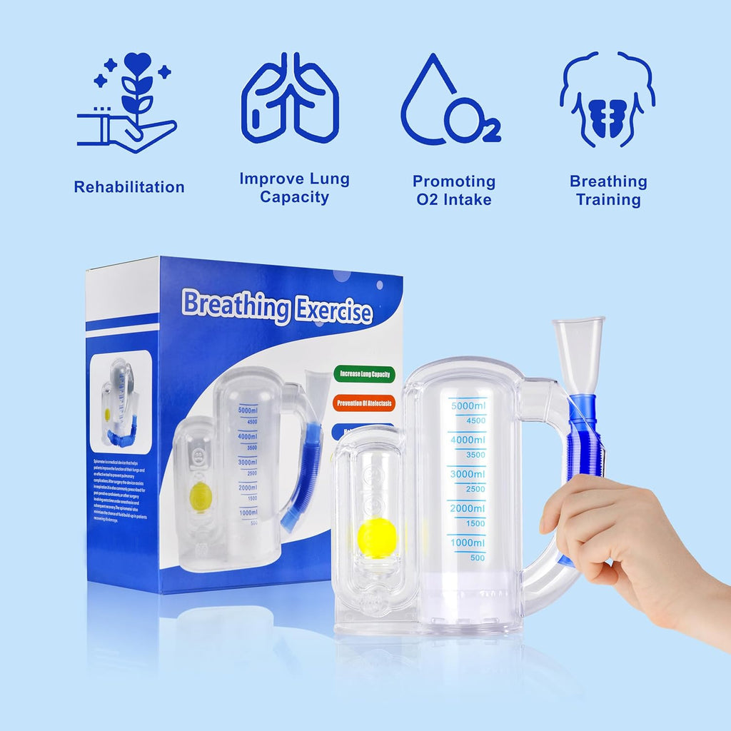Incentive Spirometer,Adult Lung Trainer,Breathing Trainer - 5000ML Inhale Volume Measurement, Equipped with Ball Flow Rate Indicator & Scale Indicator
