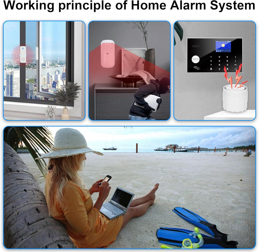 Home Security System with Camera, WiFi + GSM Home Alarm Kit with Phone App Alert, Door/Window Sensor, Remote Control for Apartments (13 Pieces)