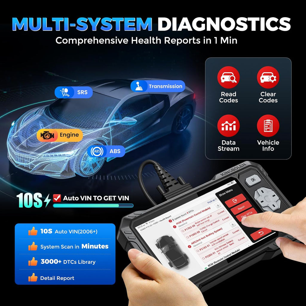 KINGBOLEN OBD2 Scanner S608, 2025 Bidirectional Scan Tool for ABS/SRS/Transmission/Enigne, 9 Reset Oil Brake DPF Bleed Gear Injector Throttle BMS SAS, CAN FD & FCA/Renault SGW, Lifetime Free Update