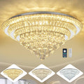 Elegant LED Crystal Raindrop Ceiling Light, 30" Flush Mount Chandelier Light Fixture with Remote Control for Living Room Kitchen Island Bedroom Hallway Entryway Foyer(Dimmable)