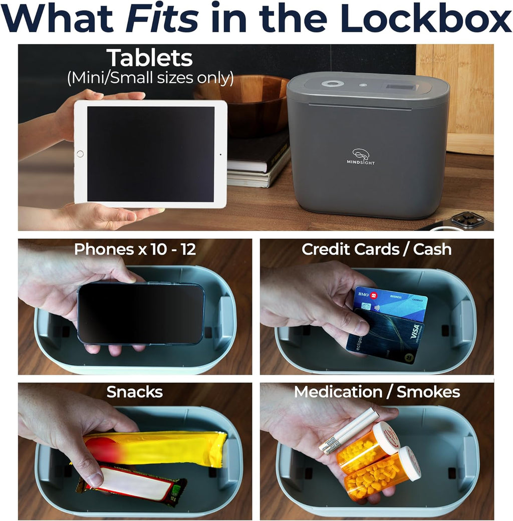 Mindsight Timed Lock Box Plus | Fits Small Tablets (iPad Mini), Phones (10+) & More | Great for Schools & Families | Helps Reduce Screen Time & Build Better Habits | Out of Sight ~ Out of Mind