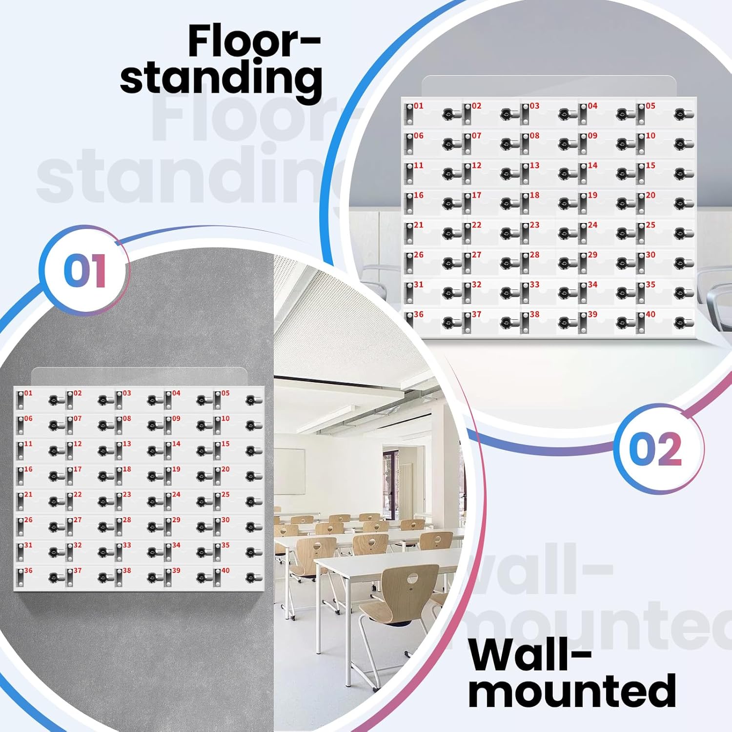 40 Slots Cell Phone Locker Box for Classroom with Door Locks and Keys Clear Acrylic Cell Phone Lock Storage Cabinet Wall Mounted for School Factory Office