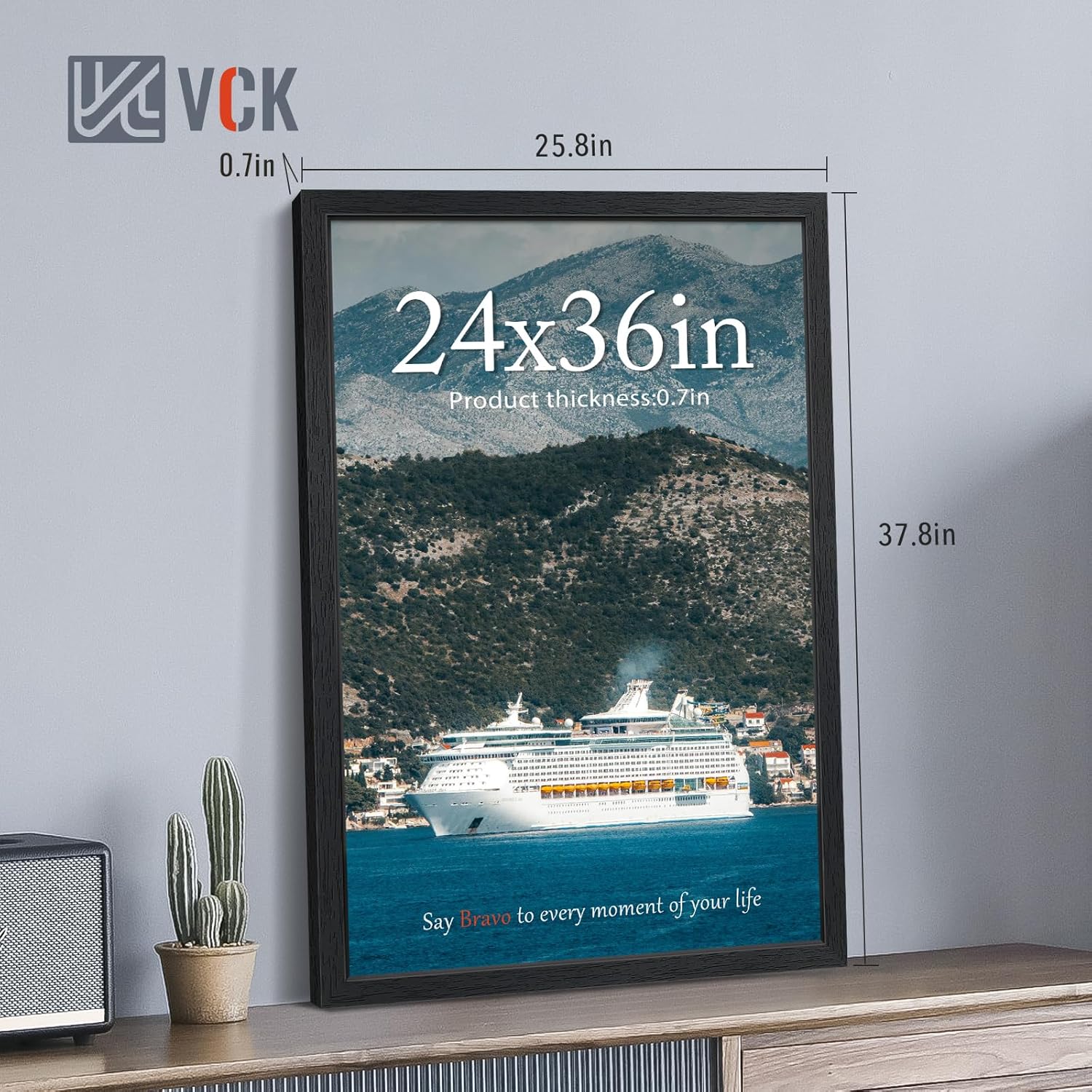 VCK 24x36 Poster Frames Black Set of 6, Wide Border Wood Picture Frame, Multi-Directional Display Family Photos, Office Prints, Studio/Gallery Art, Woodgrain Series, Wall Hanging