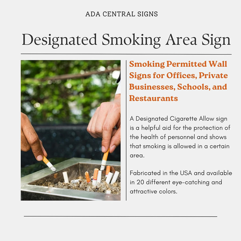 6" X4" Designated Smoking Area Sign - ADA Compliant Tactile Graphics Grade 2 Braille Text | Smoking Permitted Wall Signs for Offices, Private Businesses, Schools, and Restaurants