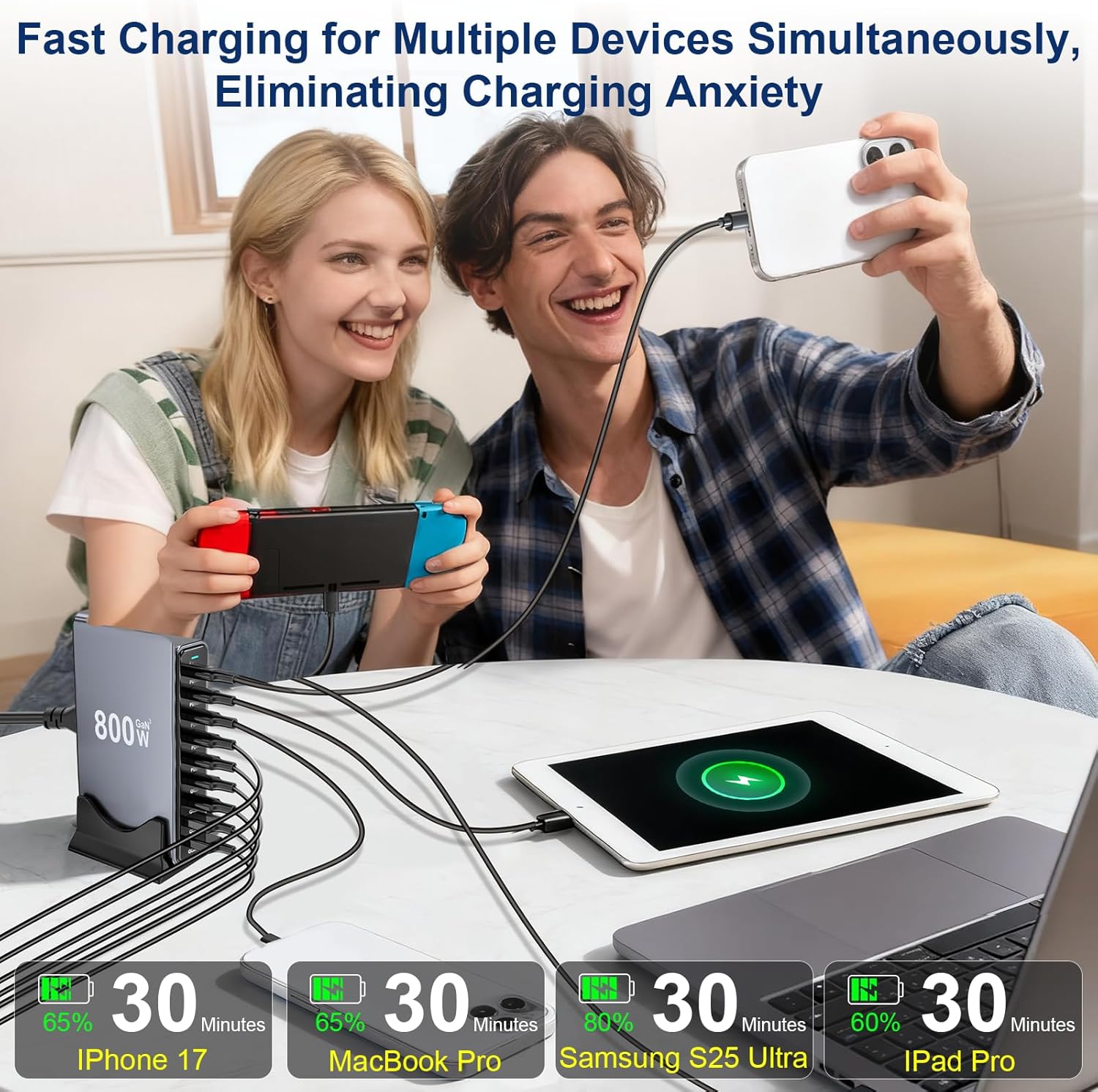 800W USB C Fast Charger Block, Dual PD3.1 140W 10 Port USB Charging Station, GaN Ⅲ Pro PD PPS Fast Charging Station for Multiple Devices,Laptop Wall Charger Compatible with iPhone 17/iPad/MacBook etc