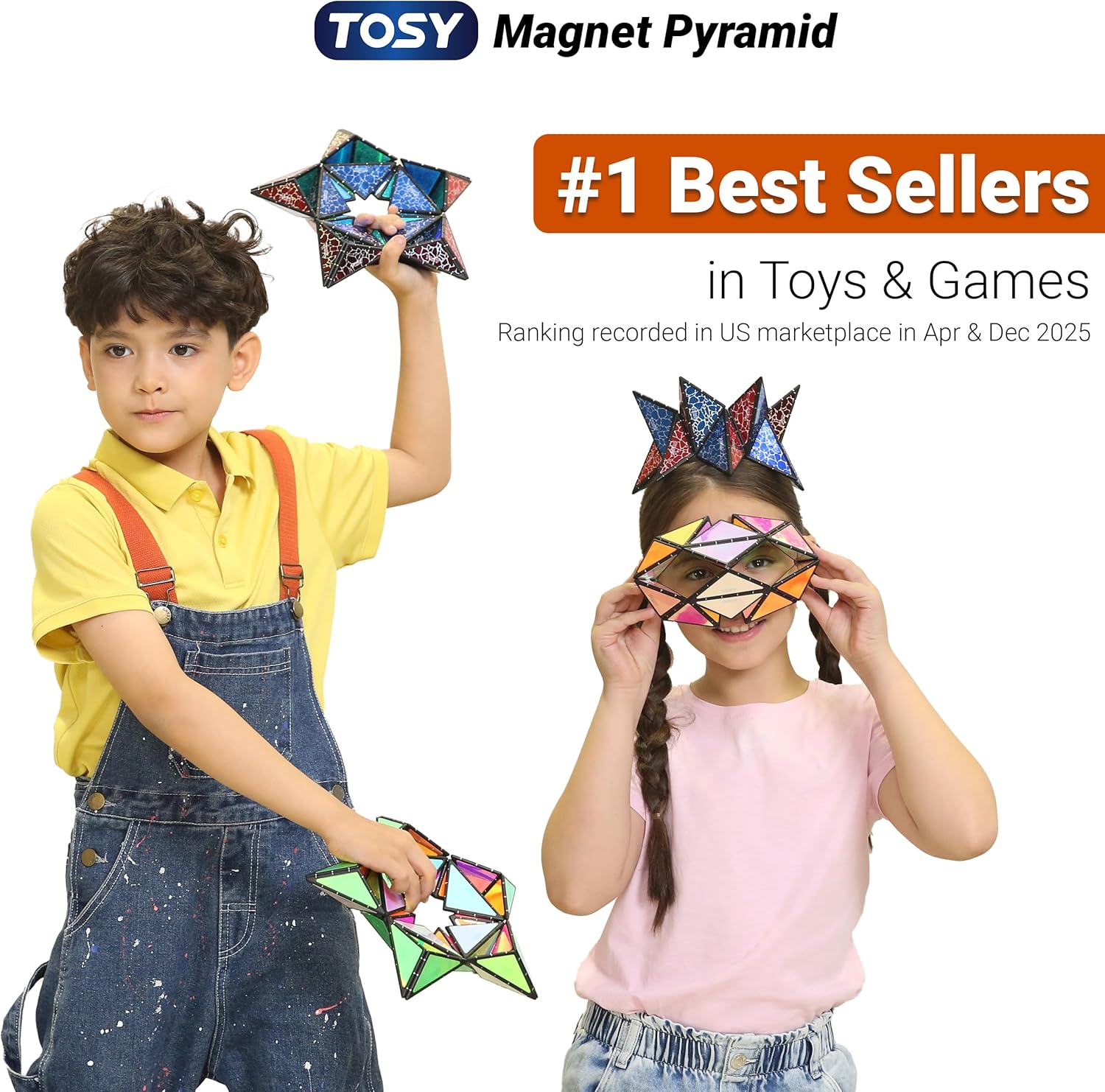 TOSY Magnet Pyramid Stone - 1 Cube Transforms into 1 Billion Shapes, 14 pcs (12 Puzzle pcs and 2 Spinners), 243 Rare Earth Magnets, Christmas Stocking Stuffers Gift for Kids, Creative Puzzle STEM Toy