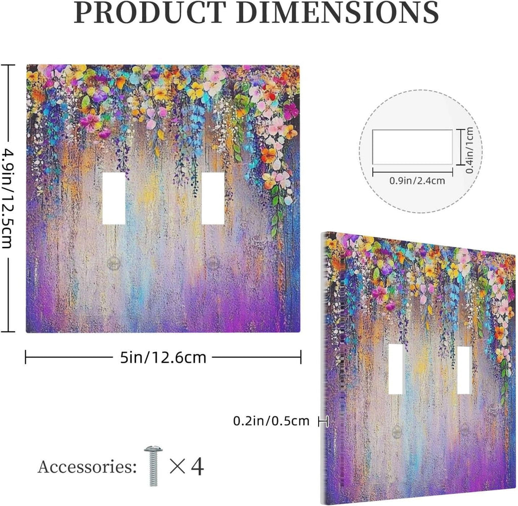 Colorful Country Flower Wildflower Floral Decorative Switch Plates 2 Gang Double Toggle Outlet Light Switch Cover Wall Plate Electrical Faceplate For Bed Room Living Room Decor