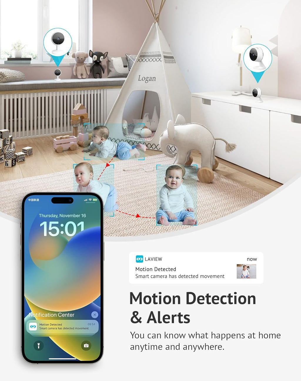 LaView 5MP 3K Cameras for Home Security Indoor,Home Security Camera for Baby/Elder/Pet/Nanny,Baby Cam Starlight Sensor Color Night Vision,US Cloud Service,Compatible with Alexa
