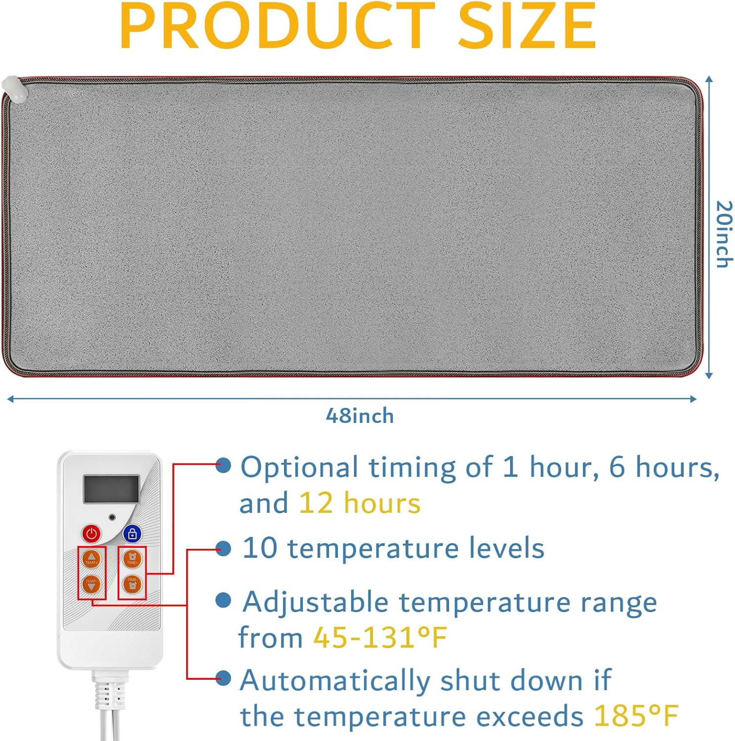 PVC 110V Heated Floor Mat Heater for Foot Warmer Under Desk 48 x 20 Inch Carbon Crystal Wood Stripe Electric Heating Carpet Pad Energy Saving Indoor Heated Rug for Home Office House Gray