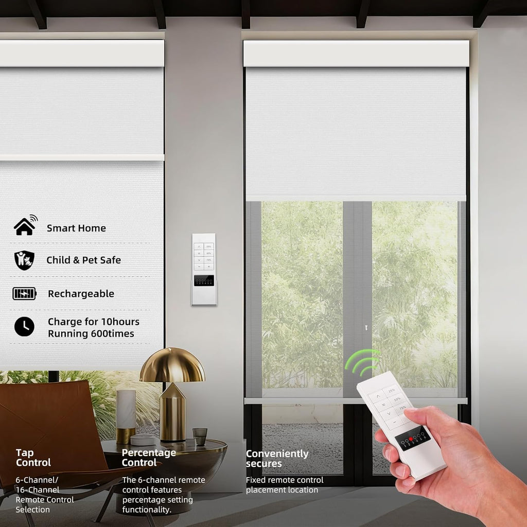 ZSTARR Motorized Day and Night Dual Smart Blind for Window with Valance Rechargeable Motor,Blackout Roller Shade Custom Size,with Valance Suitable for Home,Office (Full Blackout Pure White)