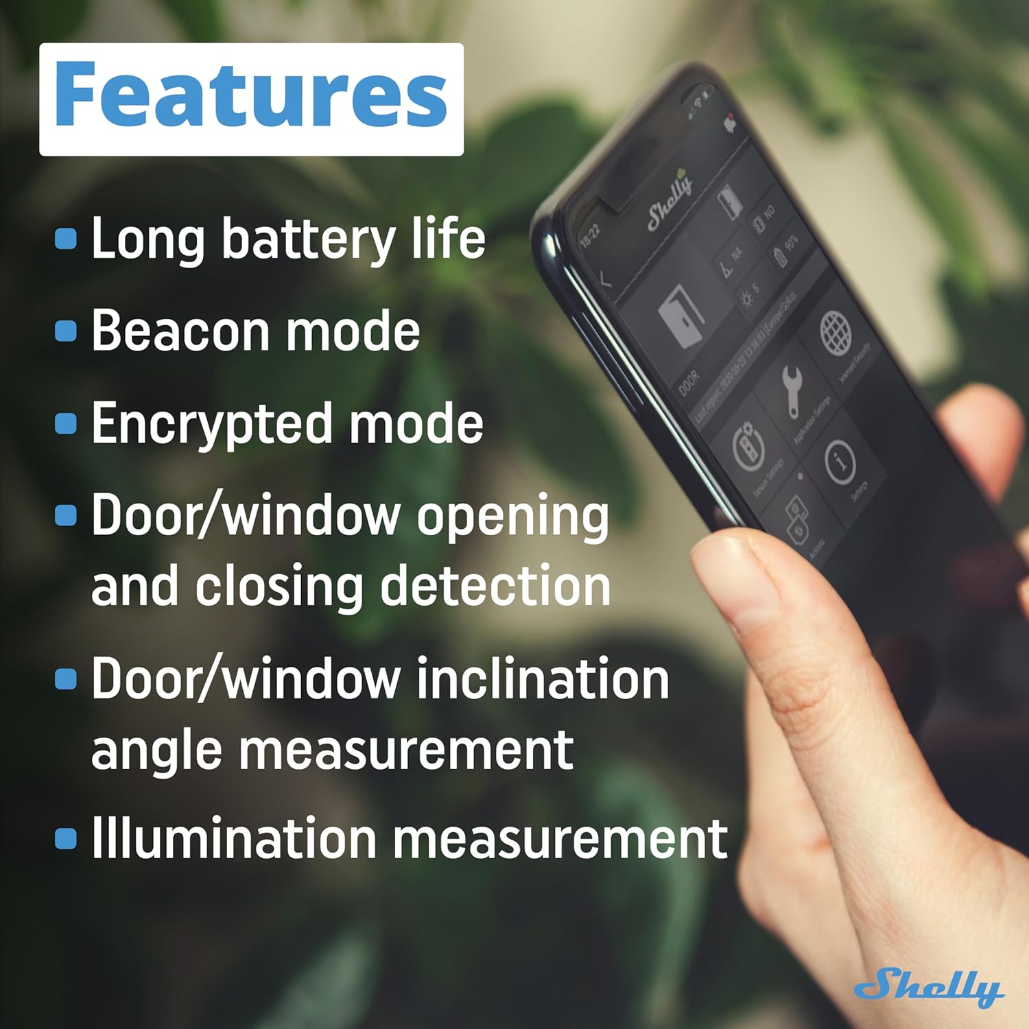 Shelly Blu Door/Window White | Bluetooth Operated Sensor | Home Automation | iOS Android App | Alexa & Google Home Compatibility | Lux and Tilt Angle Measurement | Set Custom Activation Scenes