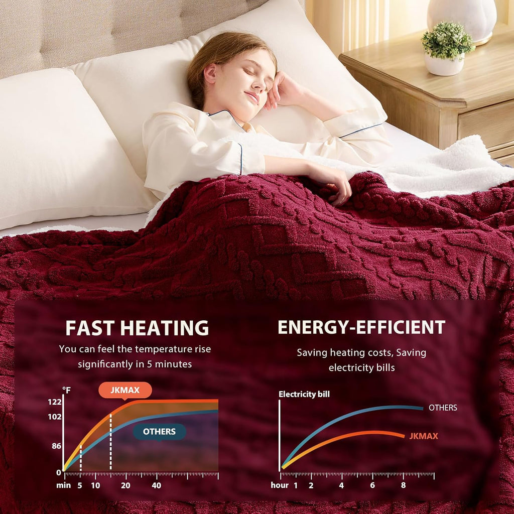 Heated Electric Blanket Twin Size-62"x84" Heating Blanket with 10 Heating Levels & 5 Time Settings Over-Heat Protection，Winter Warmer for Adults with ETL Certification（Red）