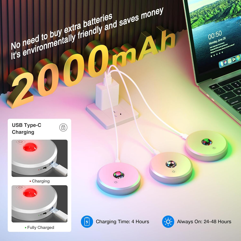RGB Puck Lights with Remote Control, 2000mAh Battery Operated Tap Lights Rechargeable, 9 Colors & 2 Dynamic Changing Under Cabinet Lighting, Magnetic Stick on Light for Closet(Silver, 5 Pack)