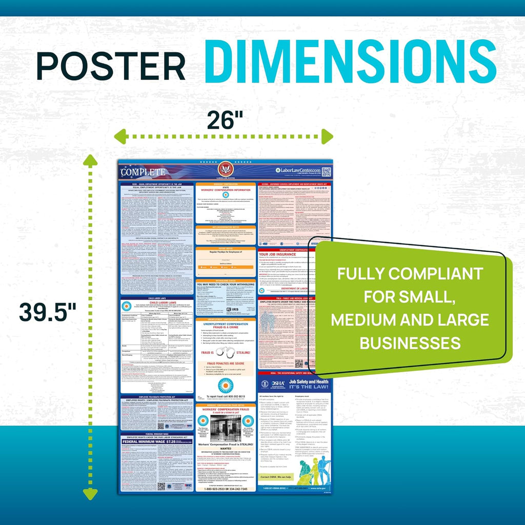 2026 West Virginia Labor Law Poster – State & Federal Compliance in Spanish – OSHA, EEOC, FMLA, Minimum Wage – Durable, Laminated & Waterproof Workplace Employment Poster – Made in USA – 26” x 39.5”