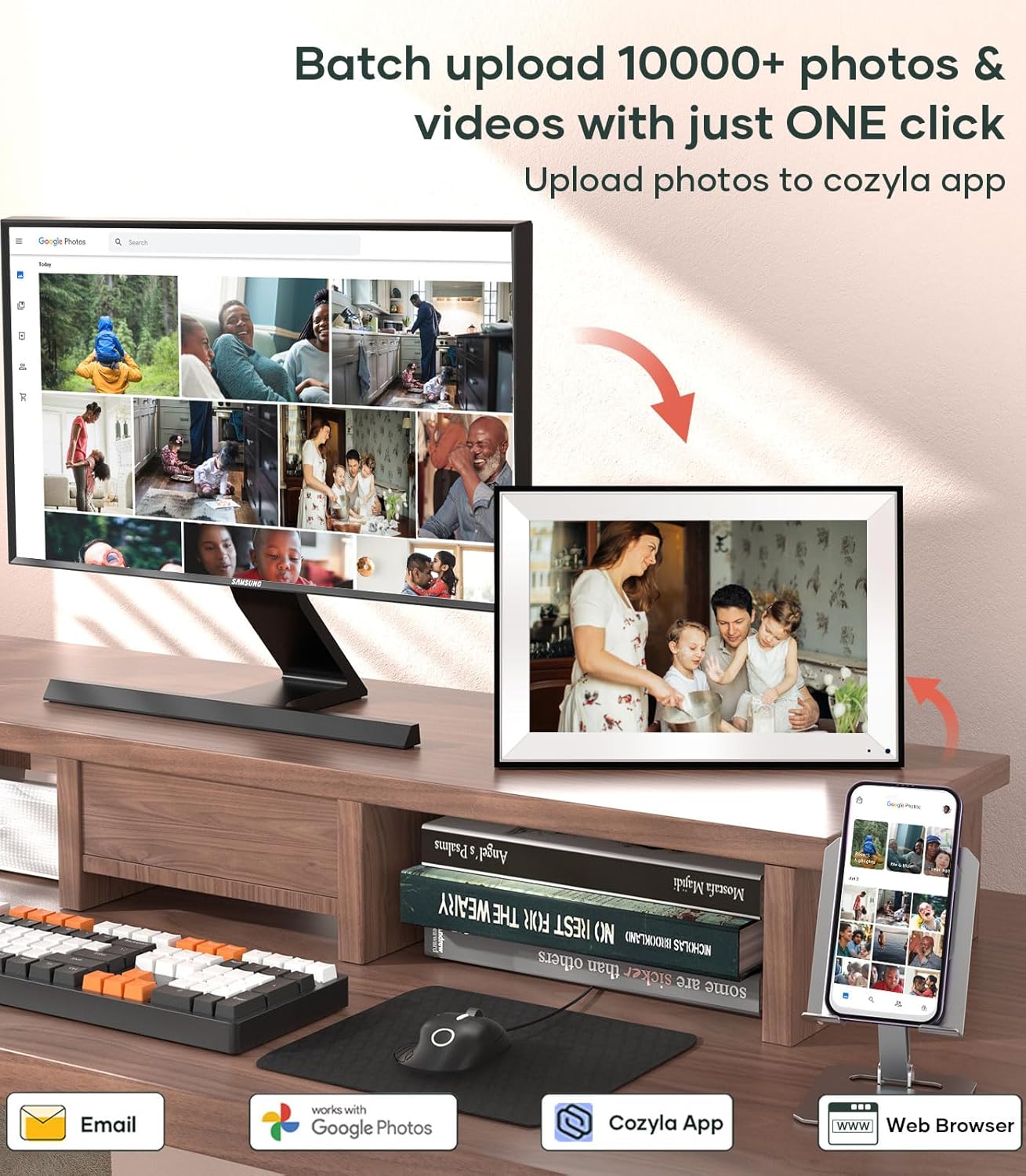Cozyla 10.1'' WiFi Digital Picture Frame AI-Enhanced Free Unlimited Storage Auto-Rotate Share Photo＆Video via Apps from Phone Smart Digital Photo Frame Electric Picture Frame Slideshow Display Mat