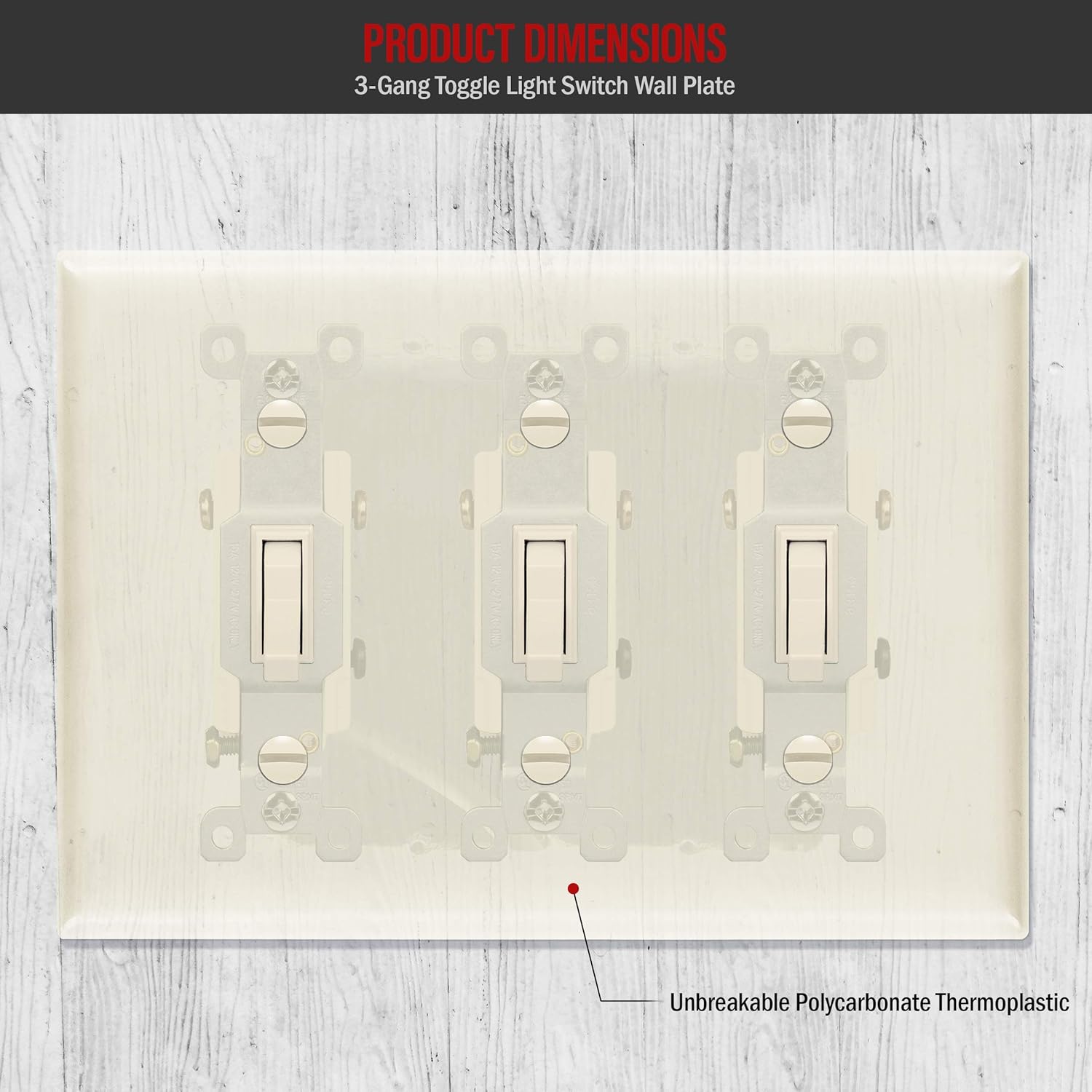 ENERLITES Triple Light Switch Wall Plate, Toggle Switch Plate, Gloss Finish, 3-Gang Mid-Size 4.88" x 6.77", Unbreakable Polycarbonate Thermoplastic, UL Listed, 8813M-LA, Light Almond