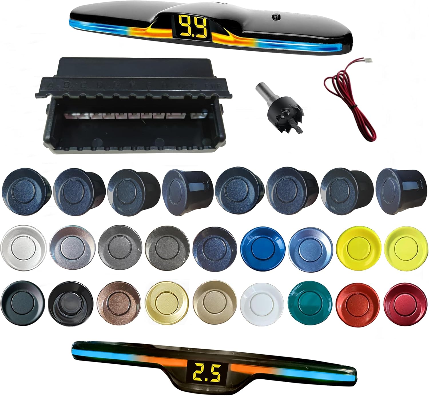 New Features Forward and Reverse Parking sensors, Option to Measure Distance in inches, bidirectional Display Option, and Customizable Digital Direction 18 Color Probes to Choose from(Livid Grey)