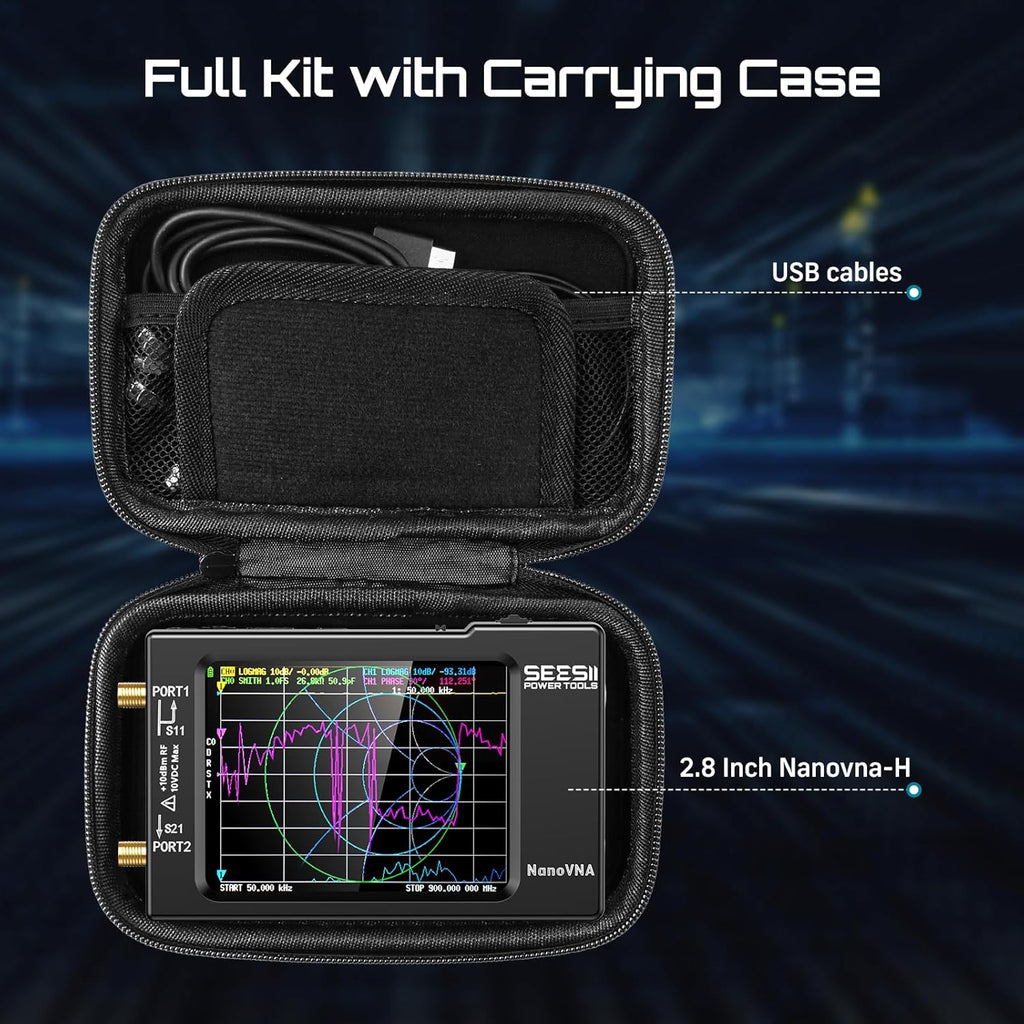 SEESII NanoVNA-H Antenna & Vector Network Analyzer 10KHz-1.5GHz with 2.8" EVA Protective Case, Waterproof & Shockproof, Measures S-Parameters, SWR, Phase, Delay, Smith Chart