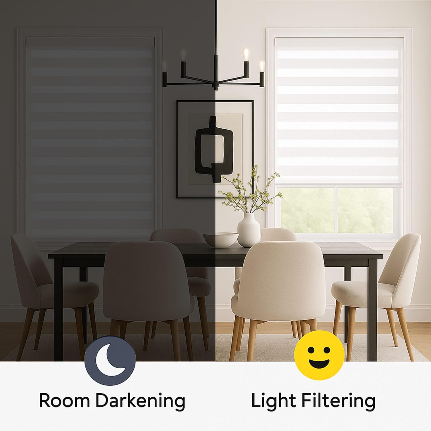 Shadesu Cordless Zebra Blinds for Windows, 56" W x 72" H, White, Dual Layer Free-Stop Zebra Shades, Light Control for Day and Night, Sheer Blinds for Indoor Windows, Bedroom, Kitchen