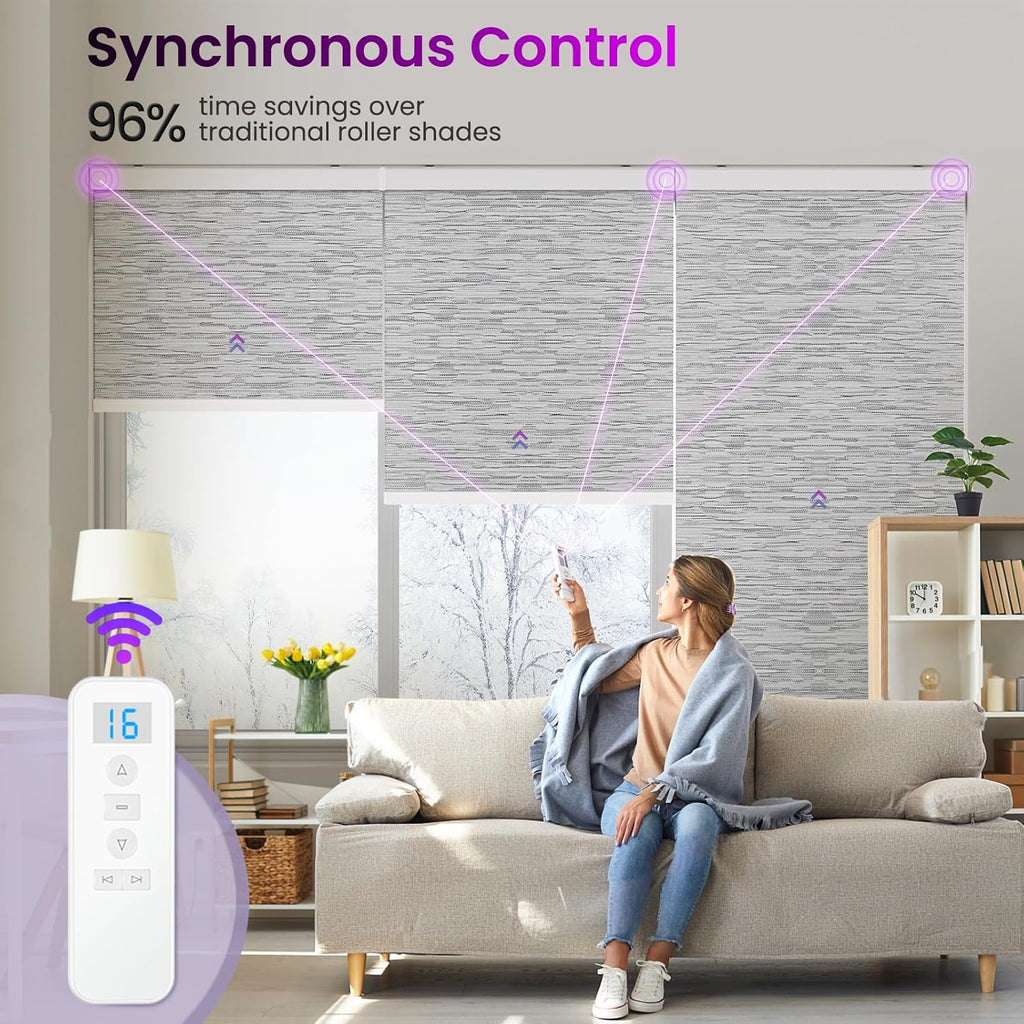 Astomi Motorized Roller Shades for Windows, Blackout Automatic Blinds with Remote, Smart Blinds, Voice Control, Compatible with Alexa, Google, Custom Size, Jacquard Grey