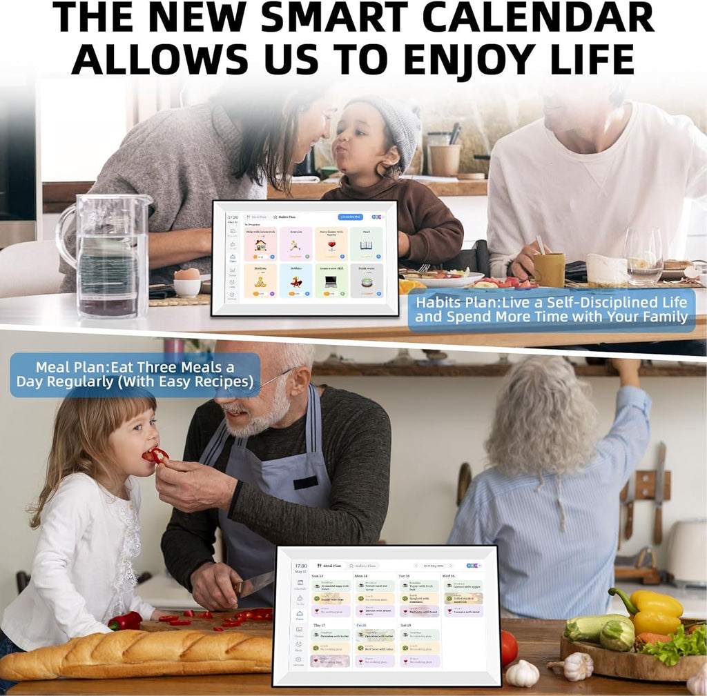 ASHATA 10.1 Inch Smart Digital Calendar, Touchscreen Family Planner with Chore Chart Meal Planner Auto Sync for Outlook, for iCloud, for Home Office Wall Mountable (US)