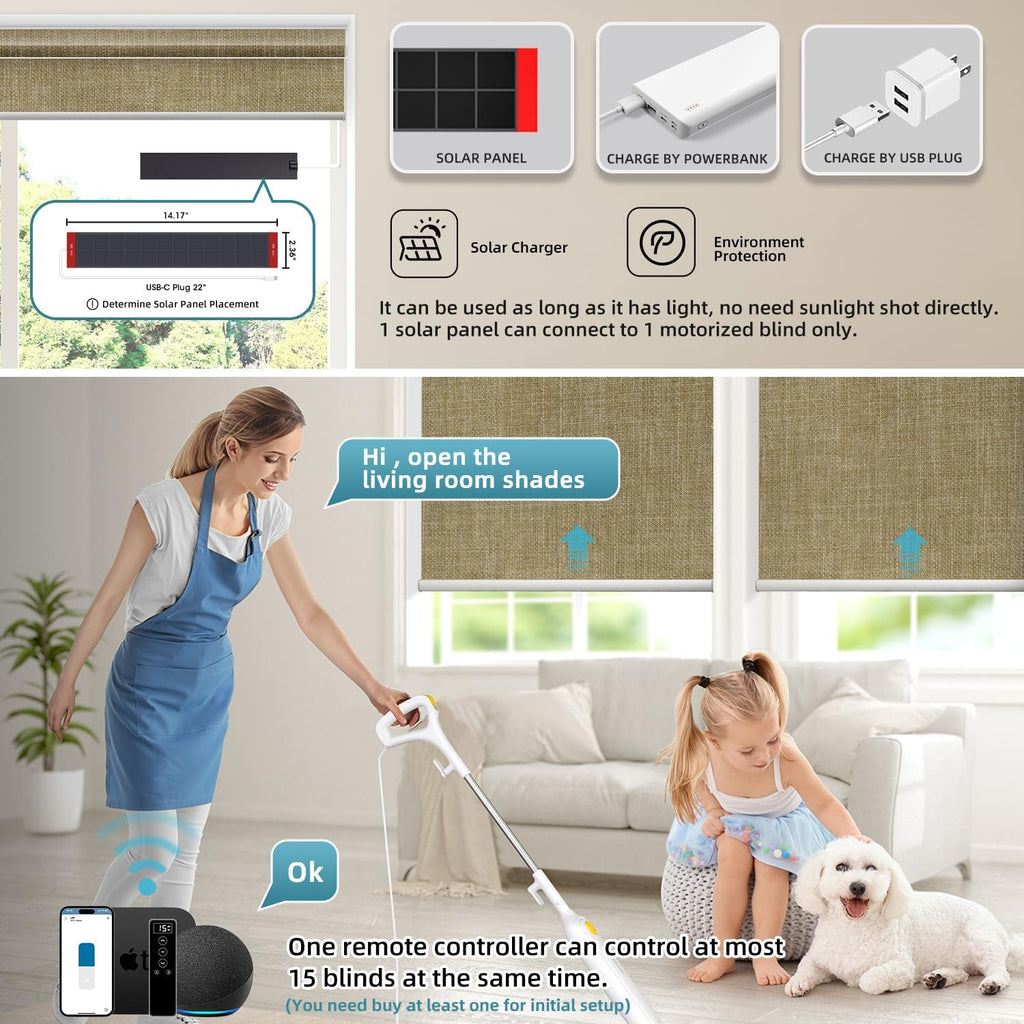 SmartWings Motorized 100% Blackout Shades Blinds, Custom Size, Cordless Window Shades with Rechargeable Battery, Work with Matter/Apple HomeKit, Alexa, Thread/Zigbee, Remote Optional, Vigor Wheat
