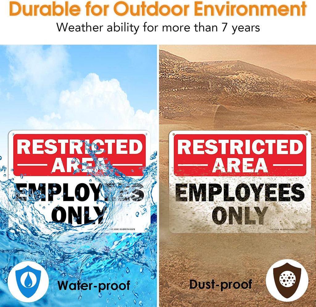Restricted Area Sign Employees Only Sign - 2 Pack - 10 x 7 Inches Rust Free .040 Aluminum - UV Protected, Waterproof, Weatherproof and Fade Resistant - 4 Pre-drilled Holes