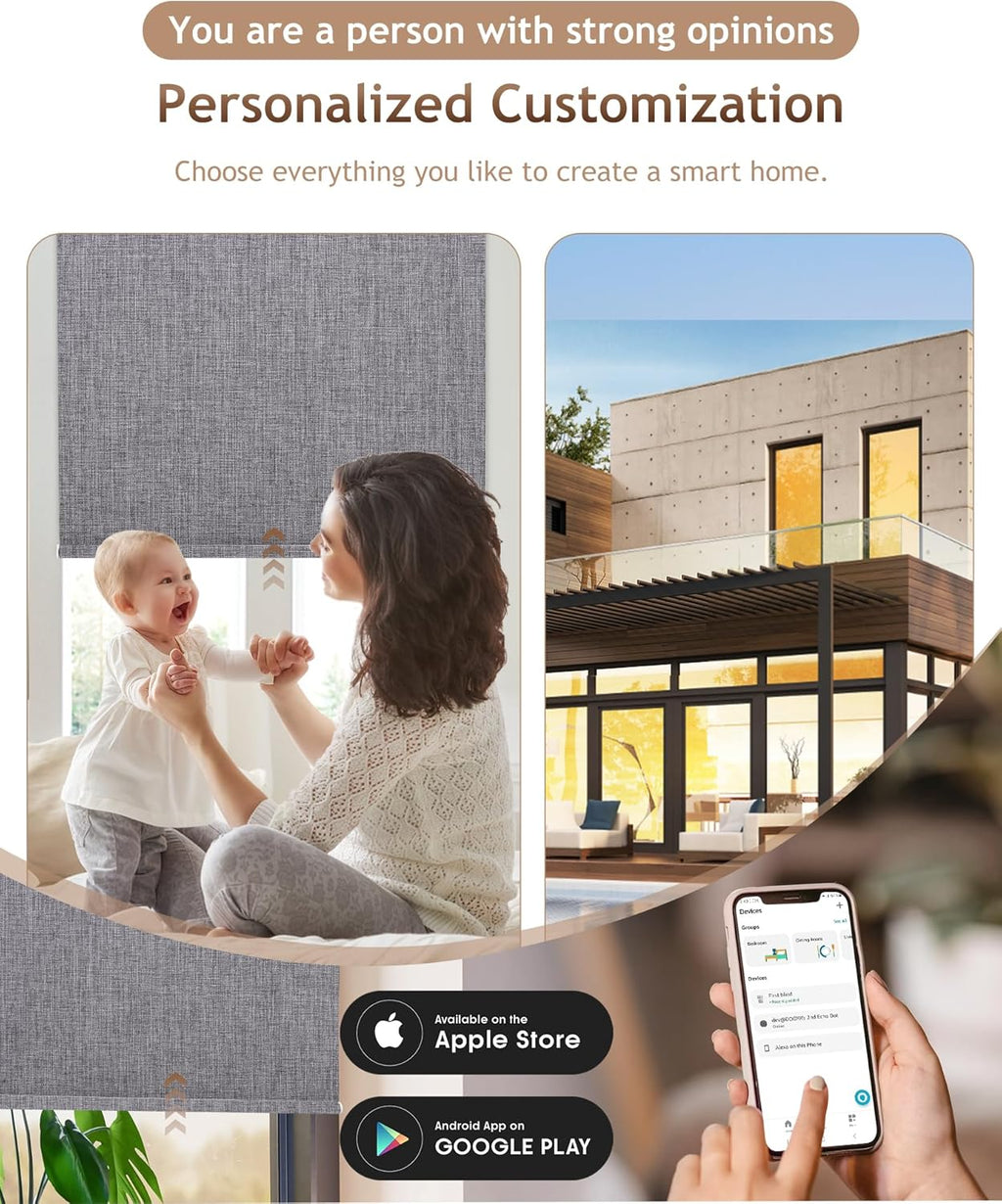 Kincmo Motorized Blinds with Remote,100% Blackout Motorized Roller Shades Work with Apple Homekit,Alexa,Google, Custom Electric Blinds with App,Voice Control (Dual Sided Dark Grey)