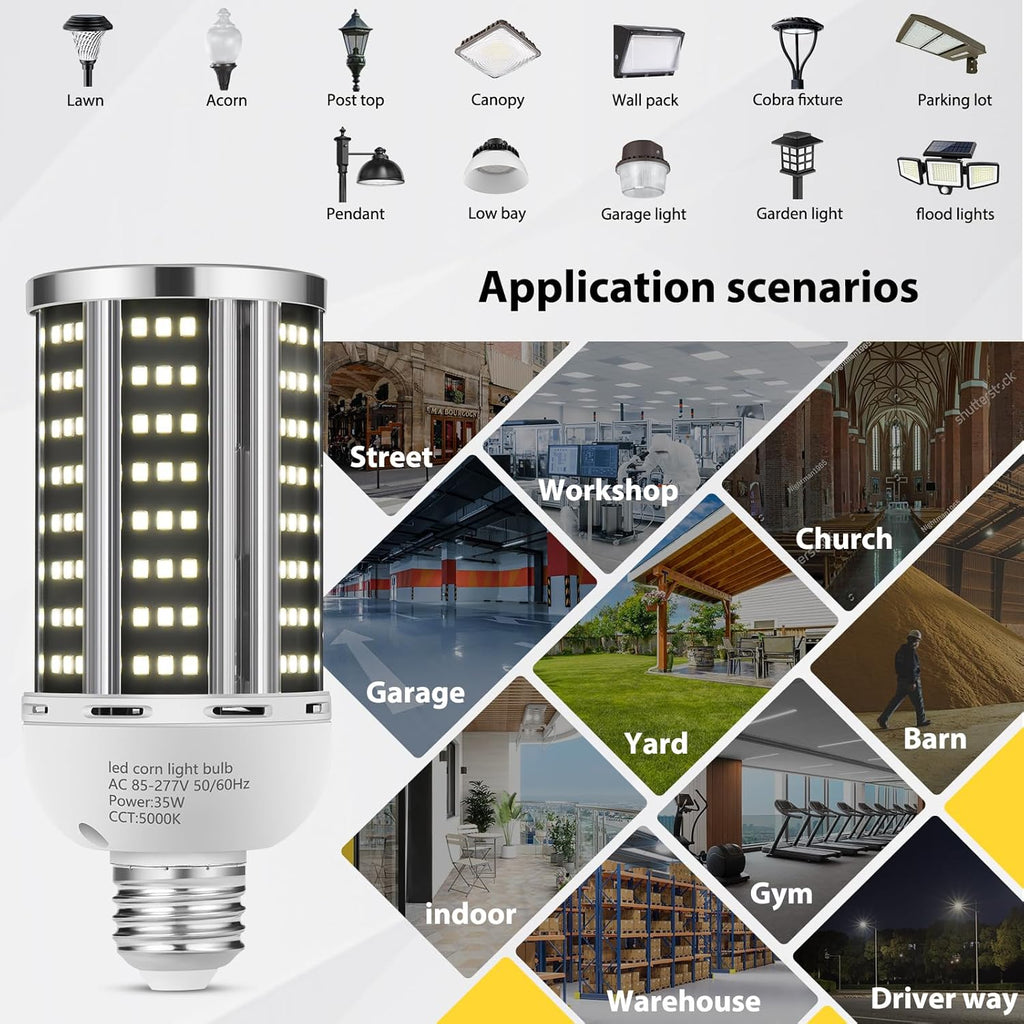 35W LED Corn Light Bulb 2 pack,(300W Equivalent )Commercial Grade Daylight 5000K E26/E39 5000LM Medium Mogul Base LED Lamp,Large Area Lights For Outdoor Indoor Garage Warehouse Factory Bay Light
