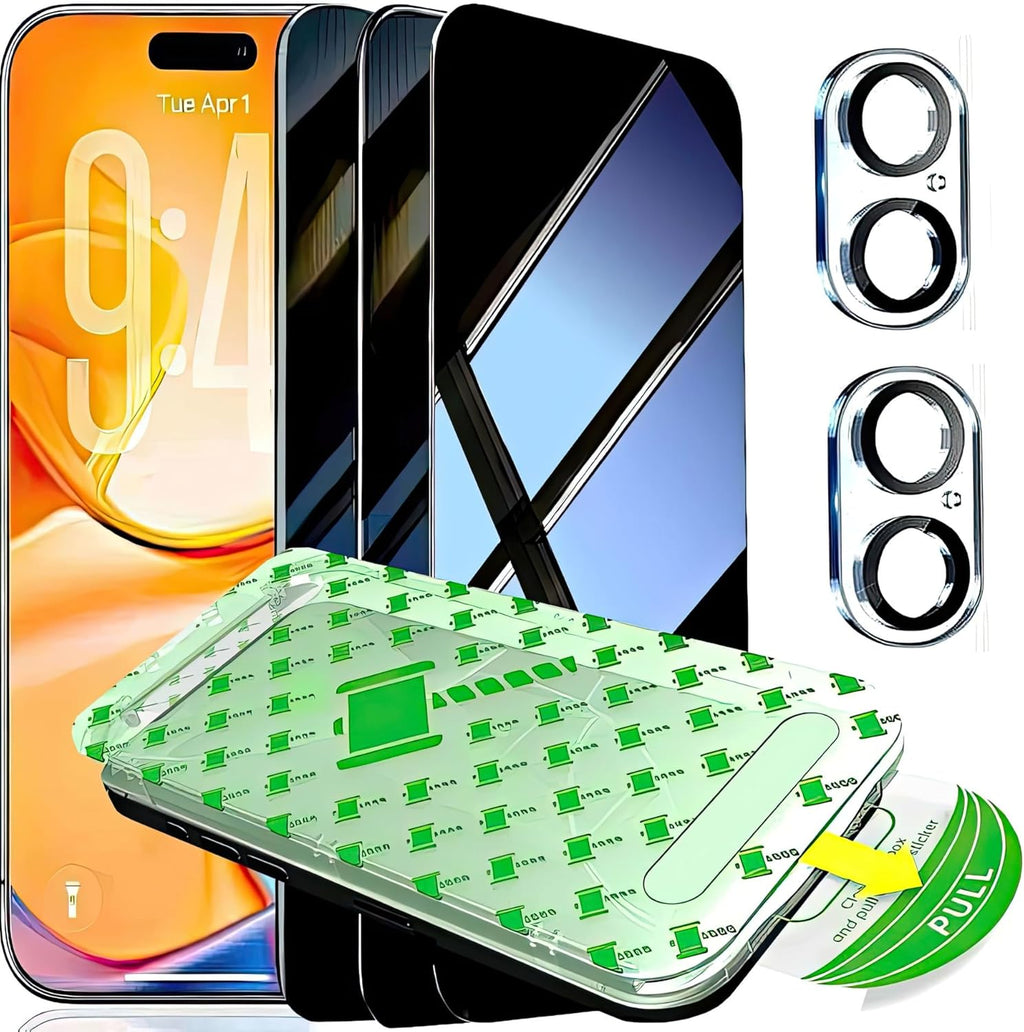 3 Pack Privacy Screen Protector for iPhone 16 Plus with 2 Camera Lens Protector 9H+ Tempered Full Cover Glass Military Grade Shatterproof 25° Anti Spy Bubble Free Auto Installation kit