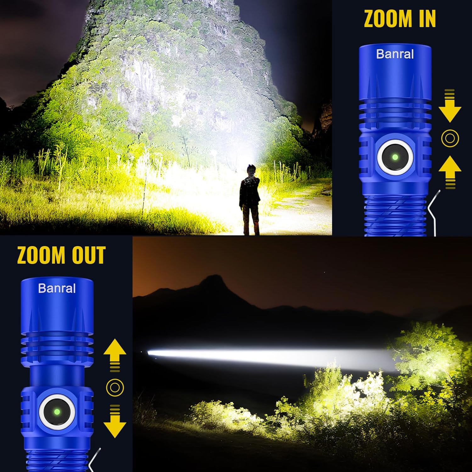 Banral Rechargeable Tactical Flashlights, High Lumens Small Mini USB-C LED Flashlight, Compact EDC Flash Light, 4 Modes&Memory Function, Waterproof Pocket Lights for Home,Camping,Emergency (2, Blue)