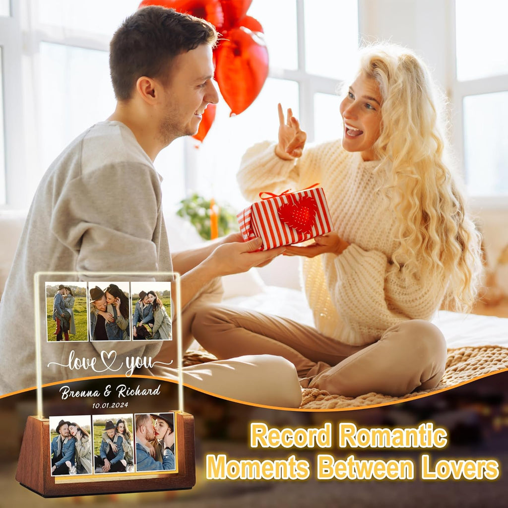 Personalized Birthday Christmas Gifts For Boyfriend Girlfriend Him Her Husband Wife, Custom Light Up Photo Frame Acrylic Plaque With Picture Name, Unique Anniversary Couple Gifts For Women Men