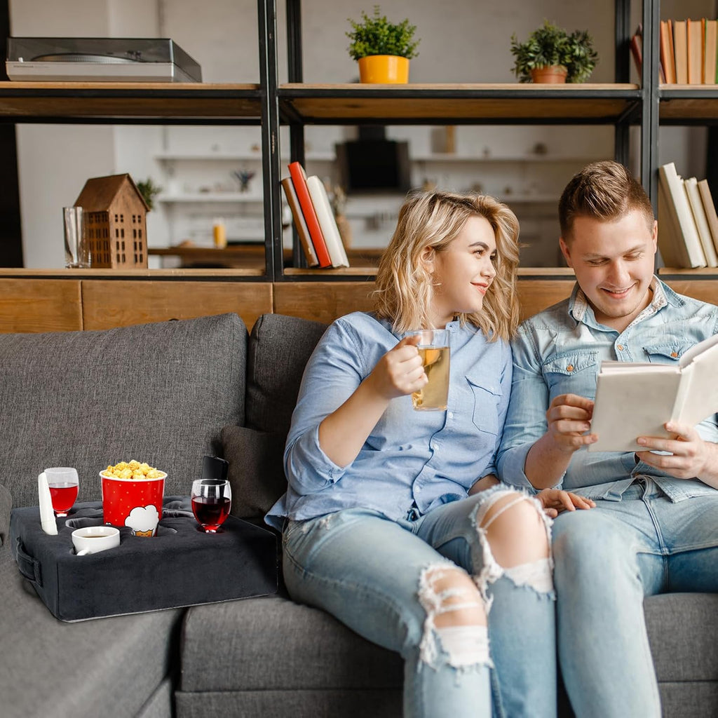 Couch Cup Holder-Sofa Cup Holder Pillow Tray Caddy Cupholder Hearted for Bed, Rv, Tv, Car, Man Cave, Backseat for Remote, Drinks, Snacks (DarkGrey)