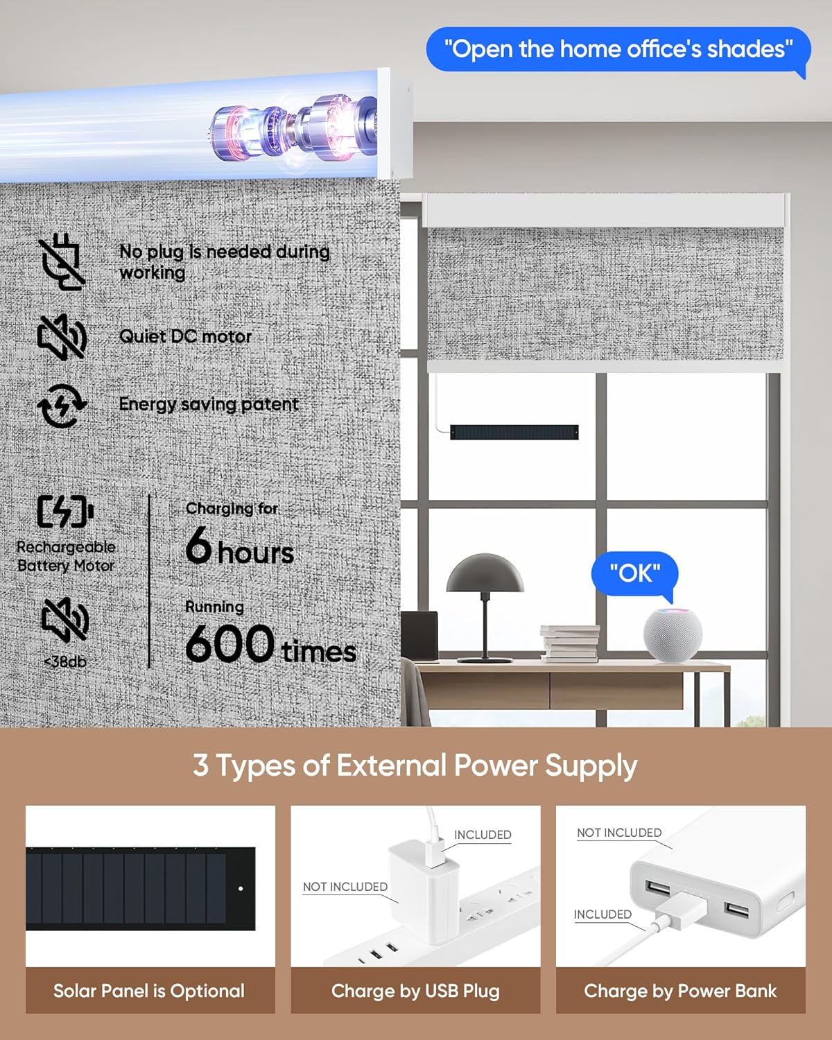Kincmo Motorized Blinds with Remote,100% Blackout Motorized Roller Shades Work with Apple Homekit,Alexa,Google, Custom Electric Blinds with App,Voice Control (Mist Twilight)