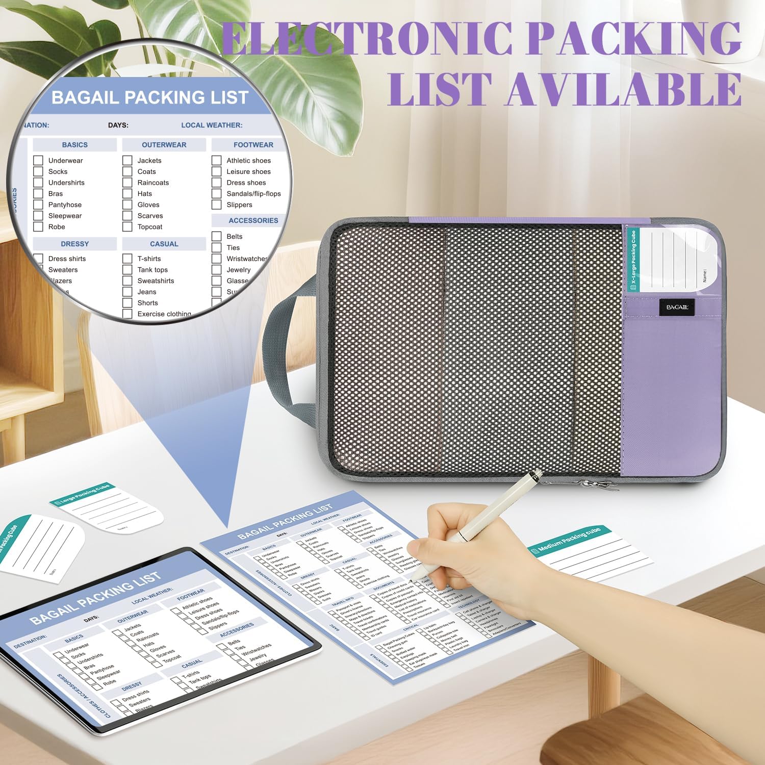 BAGAIL 4 Set/6 Set/8 Set Compression Packing Cubes Travel Accessories Expandable Packing Organizers(HalfMesh,8-Dusty Purple)