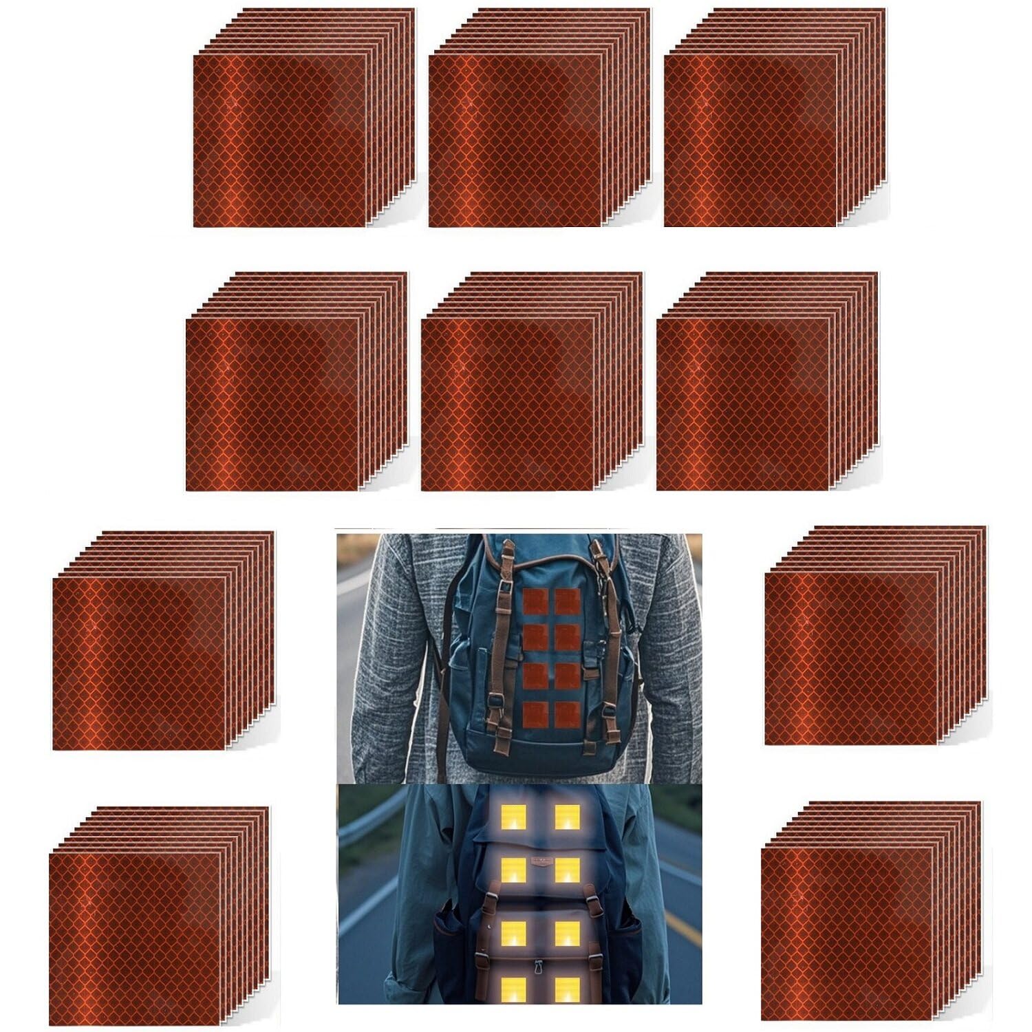 Non Fading Brown Reflective Stickers 3 inch X 3 inch, Outdoor Waterproof High Visibility Warning Safety Adhesive Reflector Tape (100 Pcs)