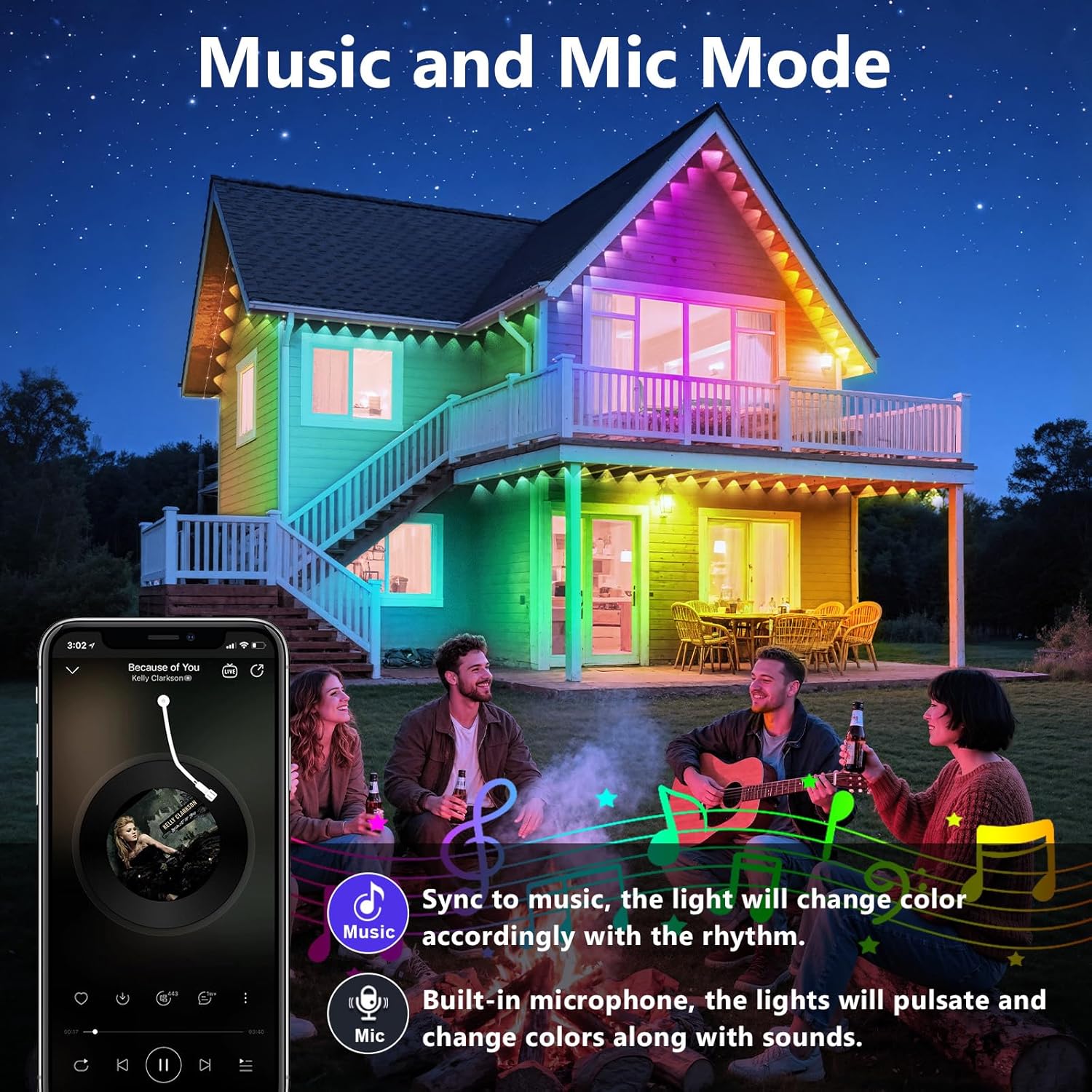 LETIANPAI 300FT Permanent Outdoor Lights,RGB Eaves Light with App Control Remote,DIY Scene Modes IP67 Waterproof Under Eave Lighting,Outdoor Lights for Decor,Garden Decor,House,Party,Holiday