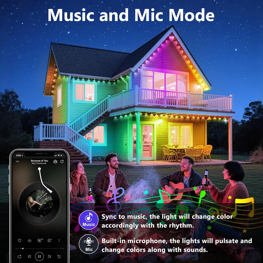 LETIANPAI 40FT Permanent Outdoor Lights,RGB Eaves Light with App Control Remote,DIY Scene Modes IP67 Waterproof Under Eave Lighting,Outdoor Lights for Decor,Garden Decor,House,Party,Holiday