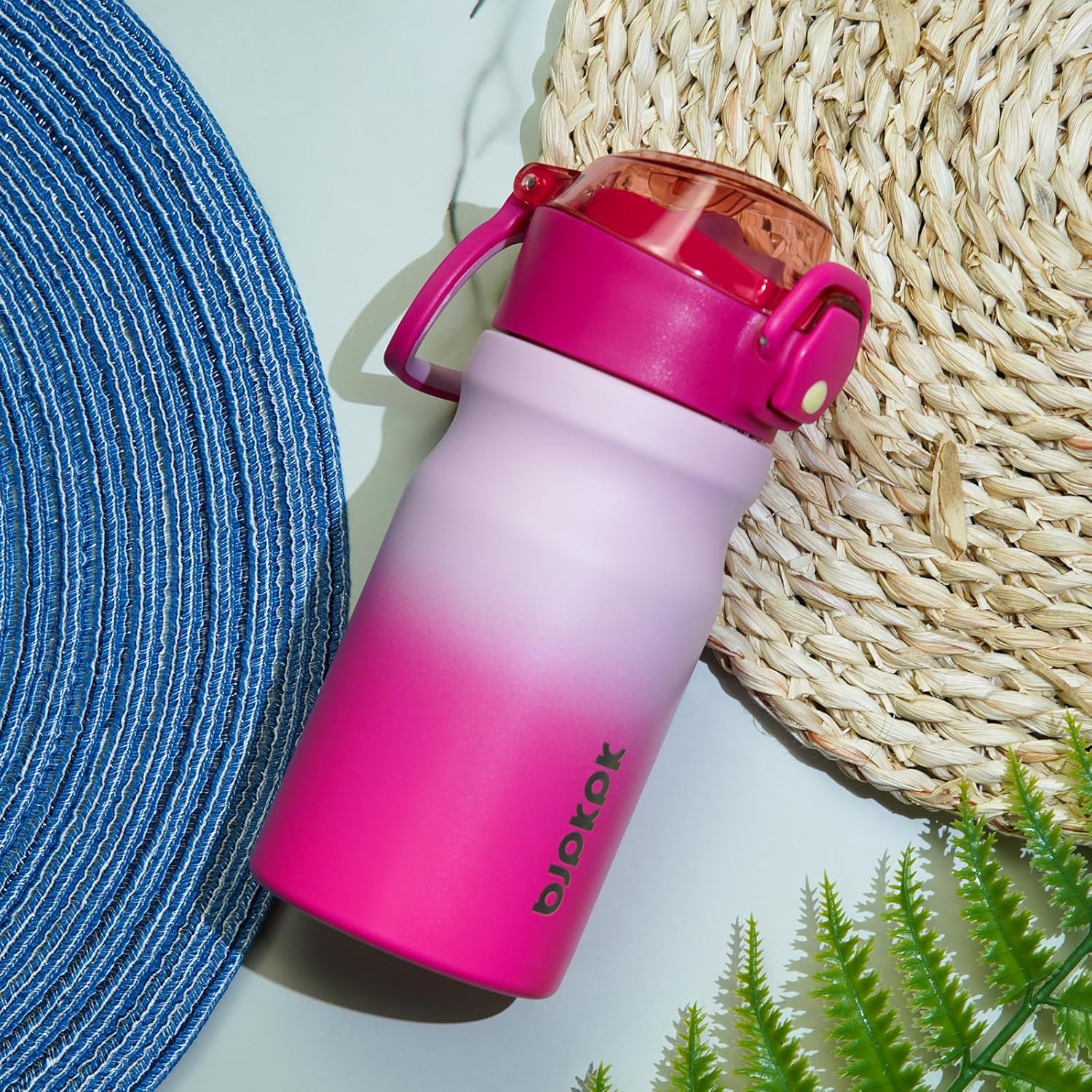 BJPKPK Insulated Water Bottle 14oz Stainless Steel Water Bottles with Straw and Carry Handle Double Wall Metal Thermal Flask,Cherry Blossom