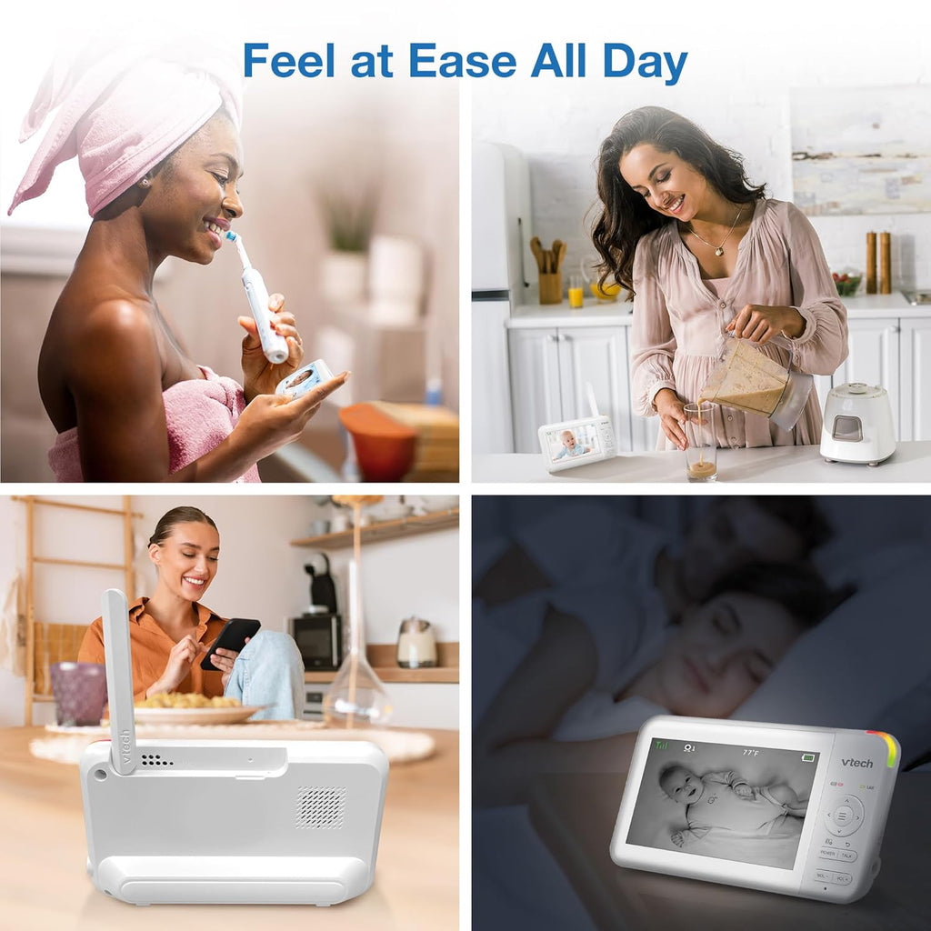VTech 3 Cameras Video Baby Monitor with 5" LCD Screen,Up to 17Hrs Video & 31Hrs Audio, Night Vision, Pan-Tilt-Zoom, Lullabies, Soothing Sounds, Temperature Sensor,Split Screen, No WiFi: 924-3W