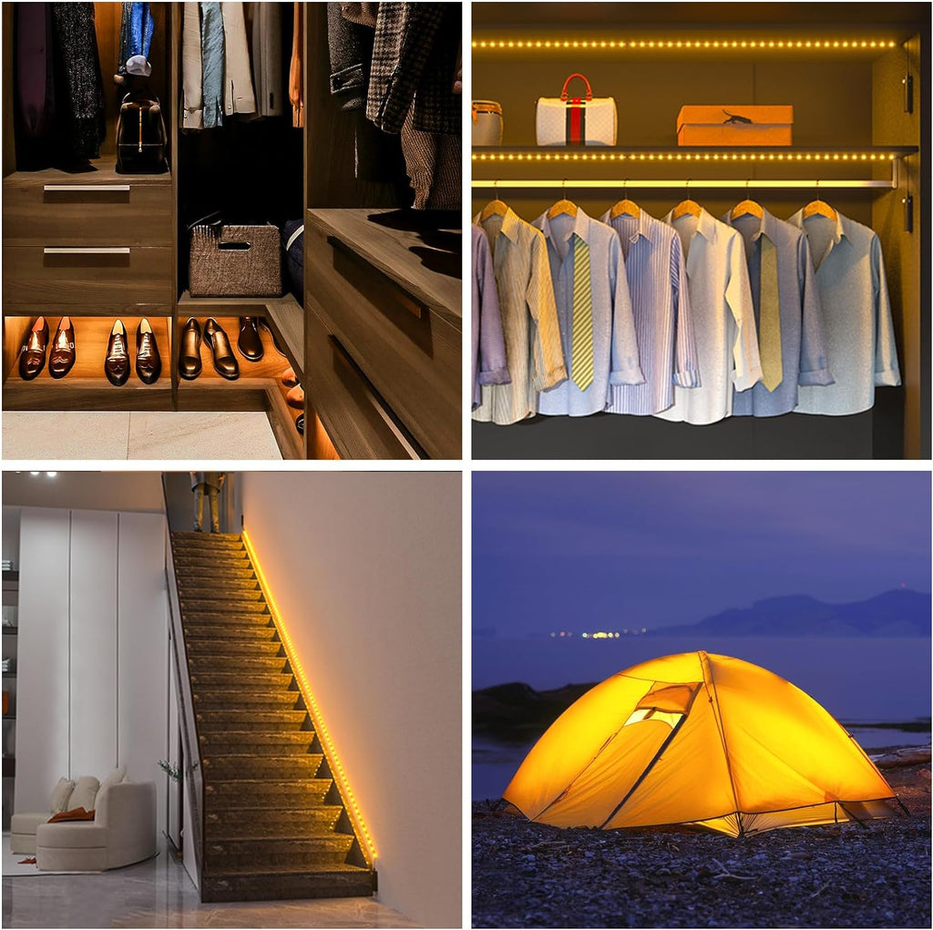 WOBANE Motion Activated LED Strip Light, Rechargeable Magnetic Battery Box with 6.56ft LED Strip,60 LEDs Homelife Sensor Bar for Wardrobe,Stair,Pantry,Counter,Cabinet,Bed,Door,2700K Warmwhite,Black