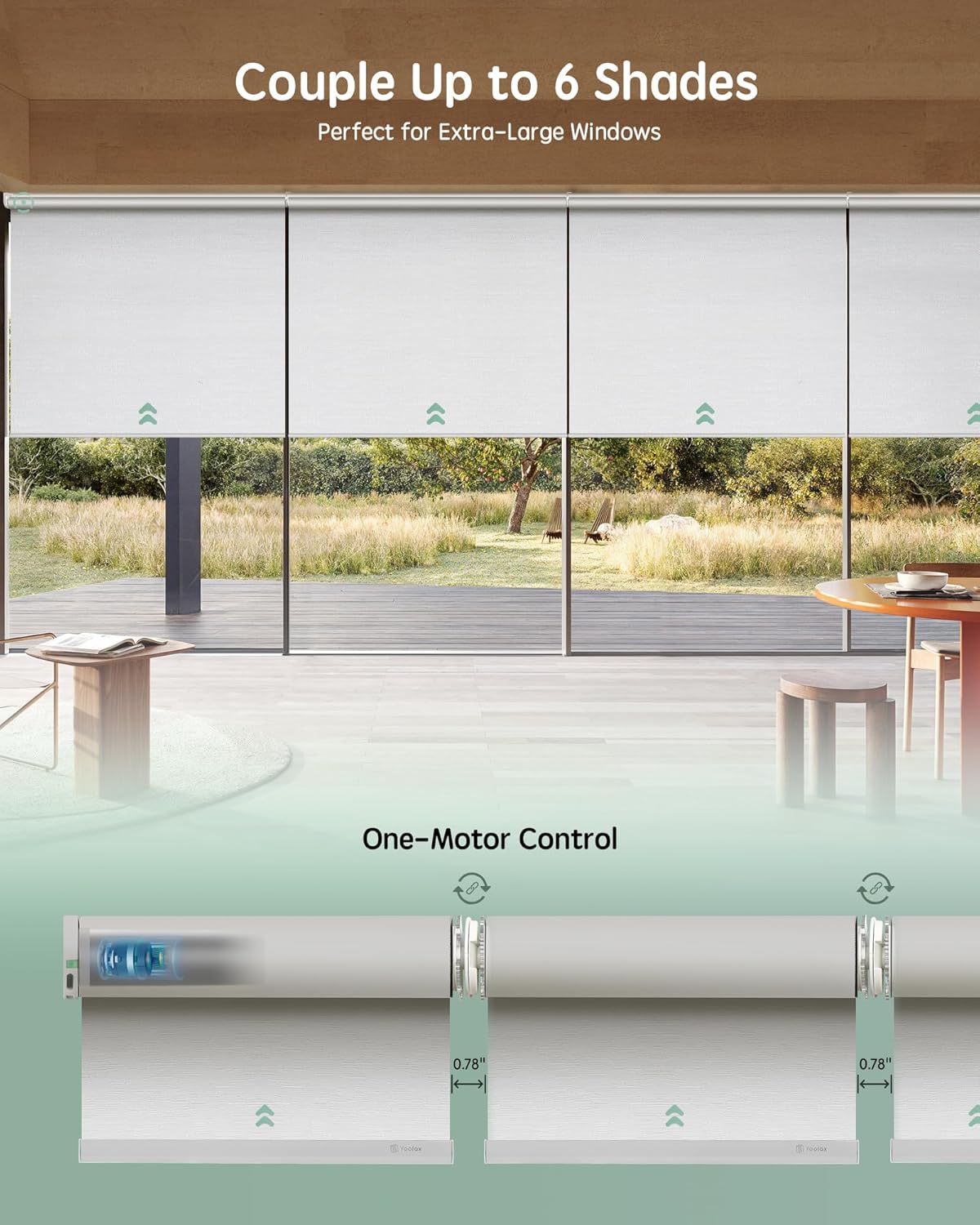Yoolax Smart Coupled Roller Shades Compatible with Alexa Google, Motorized Blinds with Remote Blackout Coupled Roller Shades for X-Large Windows, Custom Size (XL Coupled-Jacquard White)