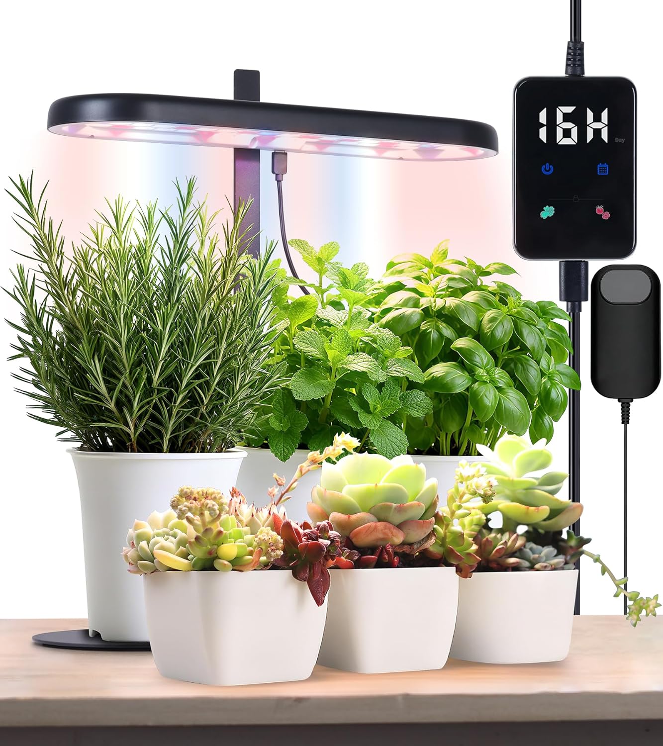 Grow Lights for Indoor Plants, 20W Full Spectrum LED Grow Lamp for Indoor Garden with Intelligent Controller, Height Adjustable, Ideal for Home Desk Plant Lighting (Black, Metal Base)